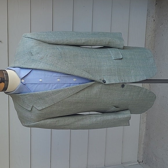 OXXFORD Onwentsia Mint Green Plaid Weave SILK‎ 42 R L Mens Sport Coat Blazer VTG